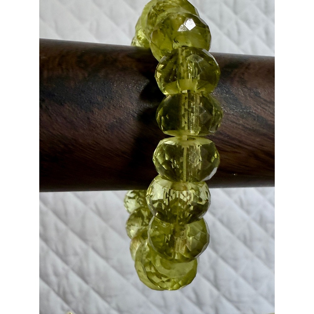 Boho Faceted Peridot Green Glass Bead Stretch Bracelet Geometric Crystal Style